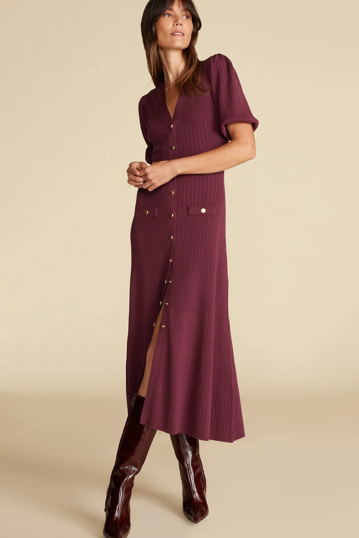 Amour Vert Dresses*Benoite Knit Shirt Dress