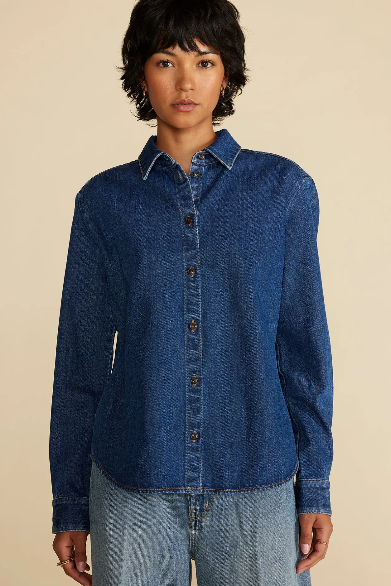 Amour Vert Blouses & Shirts | Tops*Bixby Denim Collared Long Sleeve Top