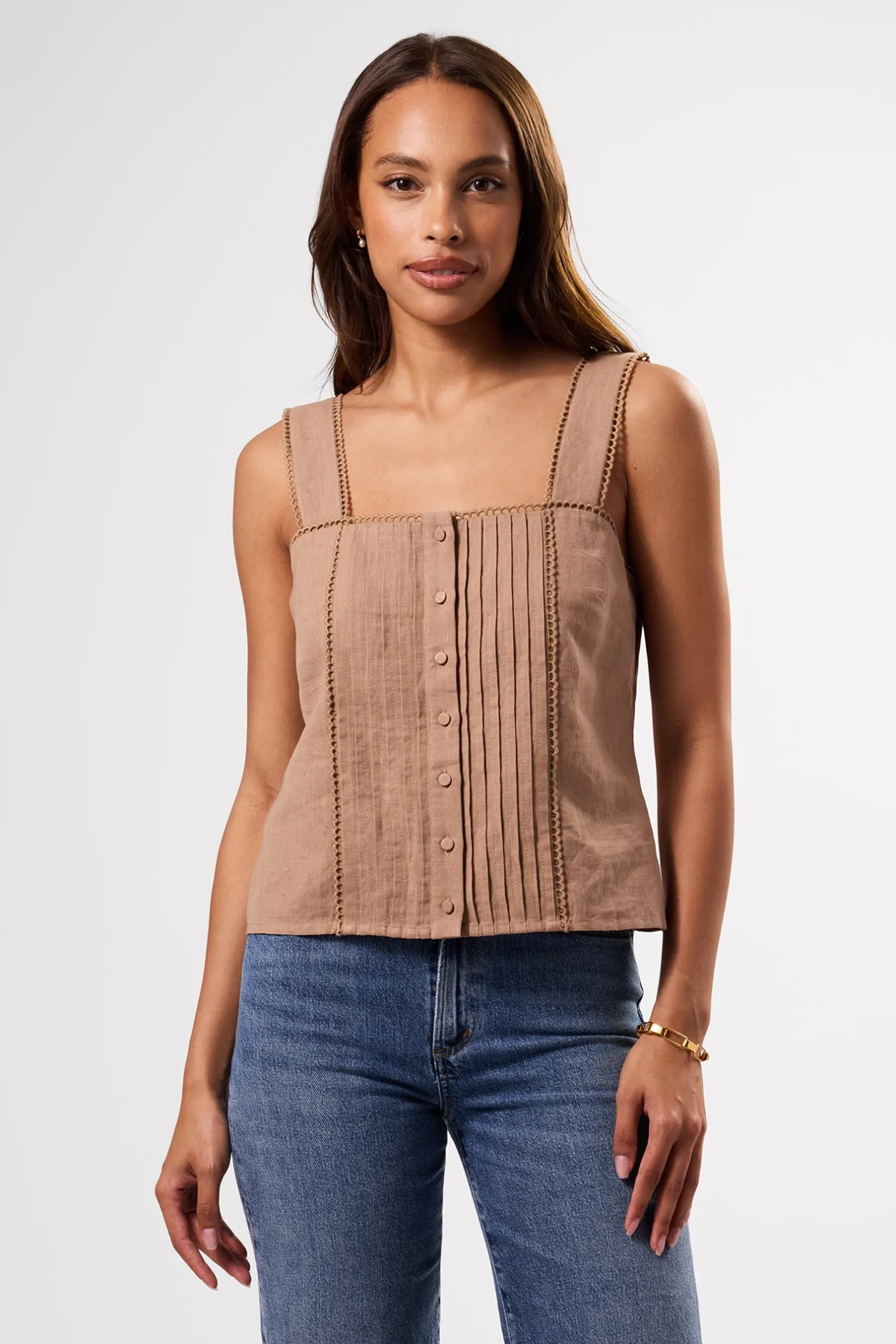 Amour Vert Tops | Clearance*Crochet Trim Cotton Linen Tank