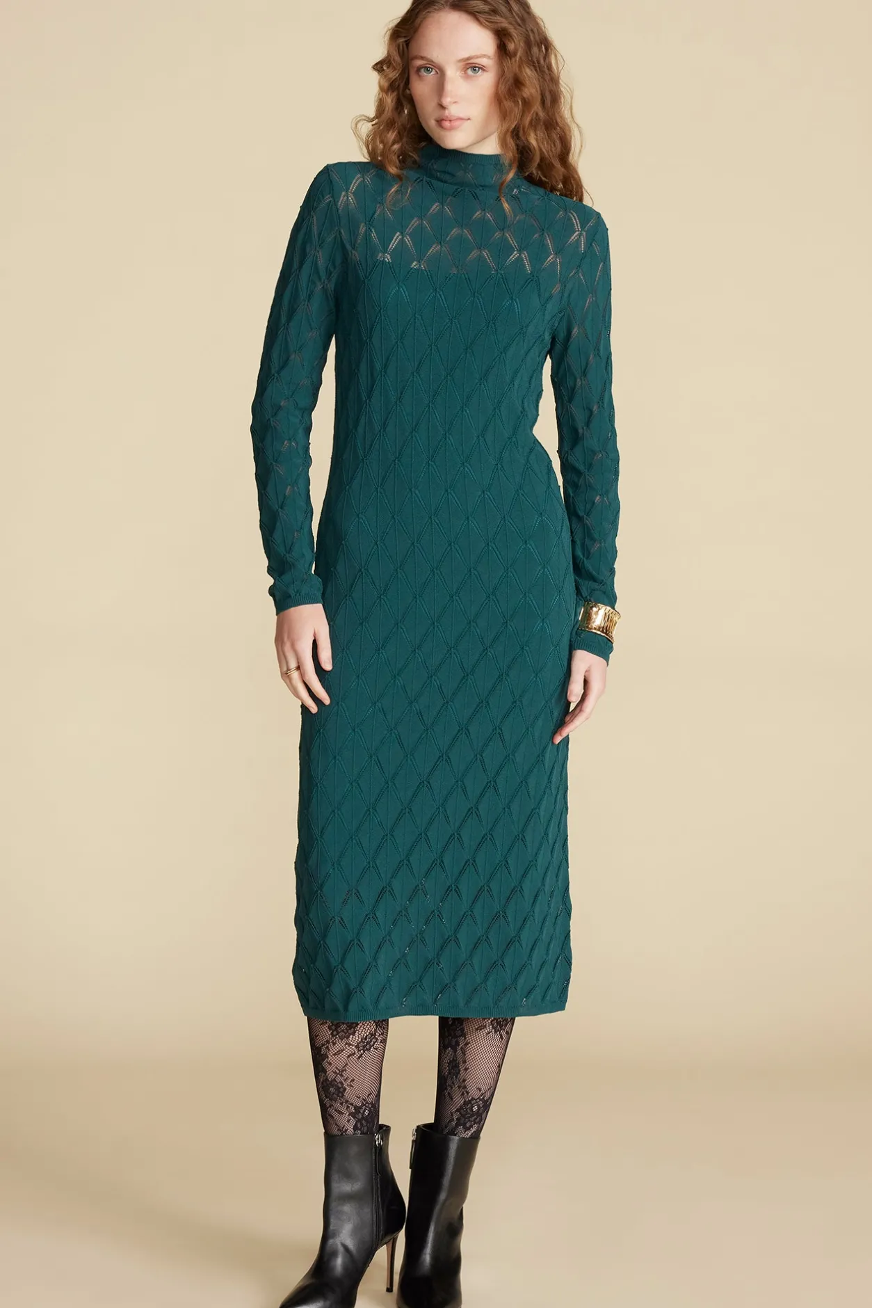 Amour Vert Dresses*Dore Diamond Pointelle Midi Dress