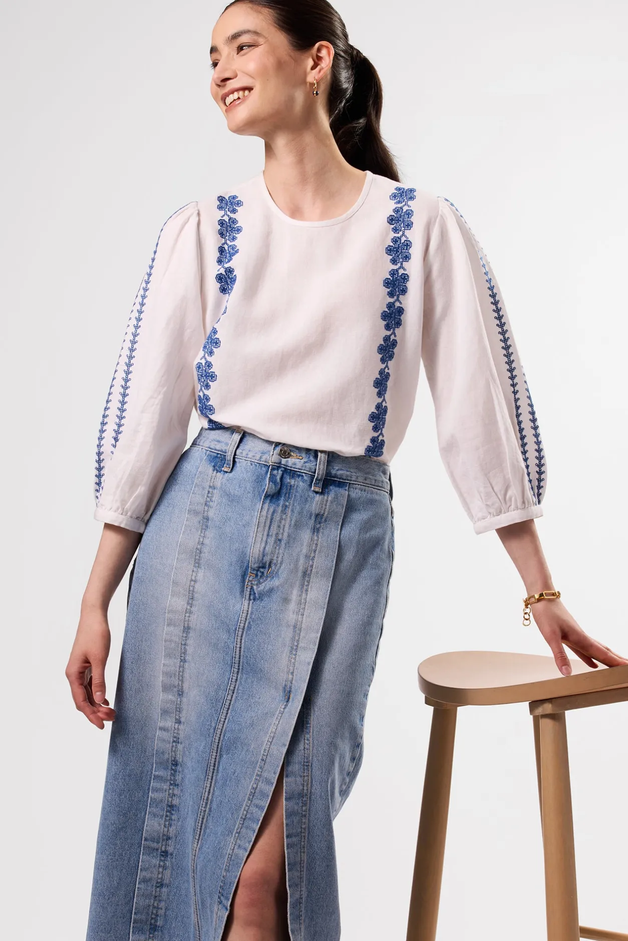 Amour Vert Tops | Clearance*Placed Embroidery Blouse