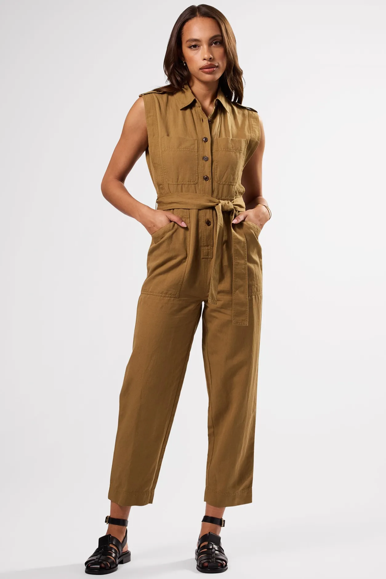 Amour Vert Jumpsuits | Clearance*Sienna Cotton Linen Jumpsuit