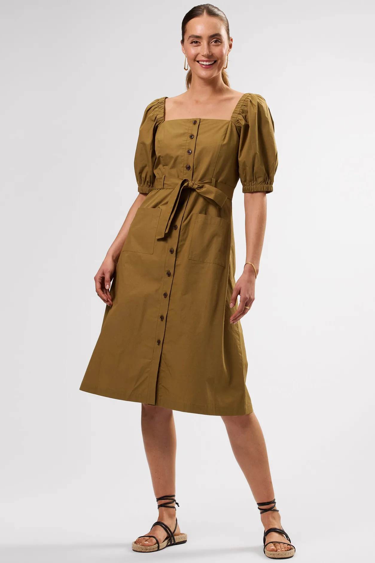 Amour Vert Dresses | Clearance*Square Neck Button Front Dress