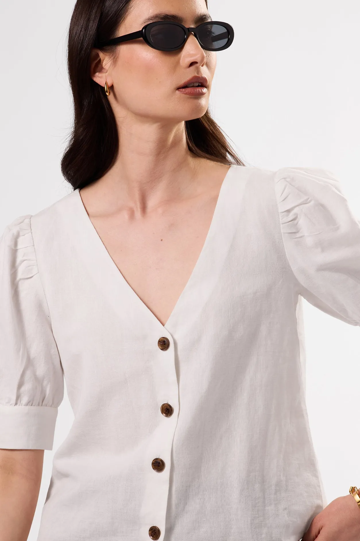 Amour Vert Tops | Clearance*V Neck Cuff Sleeved Blouse